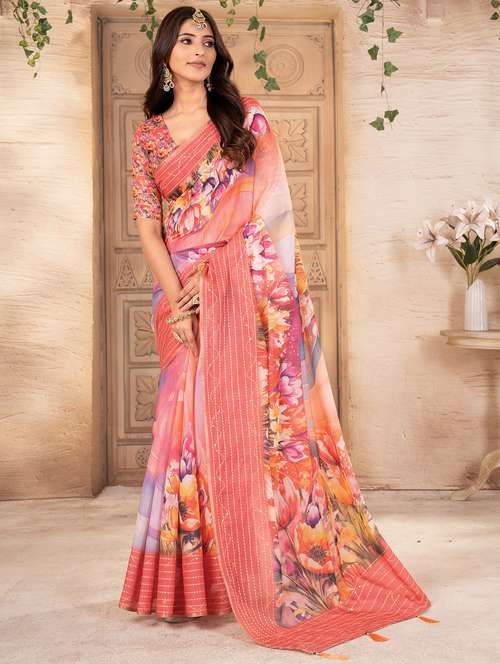 women printed casual wear saree with blouse - 22041079 - Very Small Image - 1