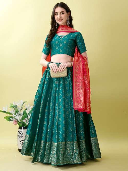 women self designed flared lehenga choli with duppata set - 22042095 - Very Small Image - 1