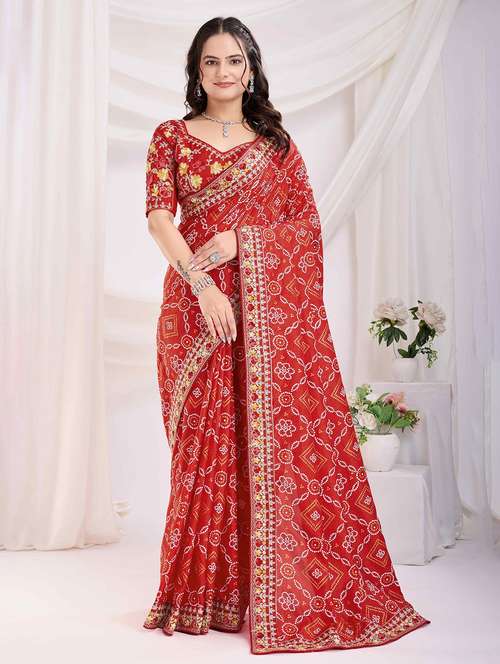 women bandhani printed bordered saree with blouse - 22047933 - Very Small Image - 1