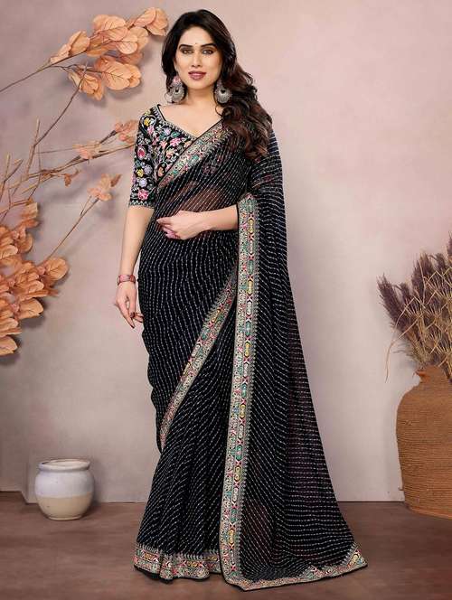 women leheriya printed bordered saree with blouse - 22047943 - Very Small Image - 1
