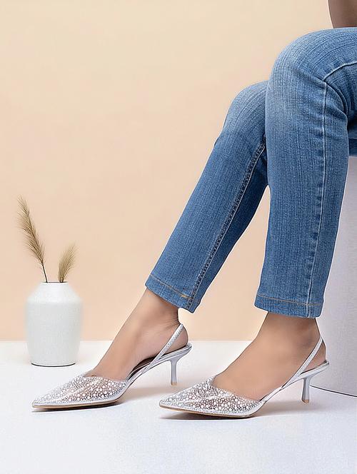 silver synthetic back strap sandals - 22051987 - Very Small Image - 1