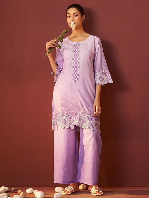 women three quarter sleeve regular fit ethnic co-ord set - 22052041 - Very Small Image - 1