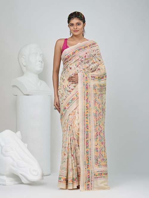 women solid with work handloom saree with blouse - 22060723 - Very Small Image - 1