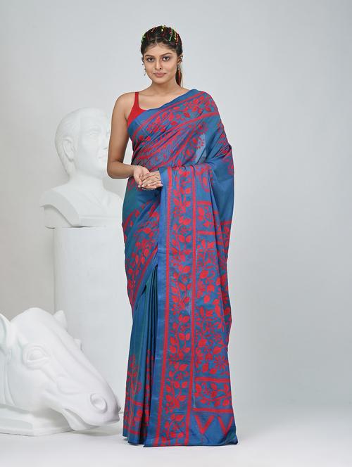 women solid with work handloom saree with blouse - 22060732 - Very Small Image - 1