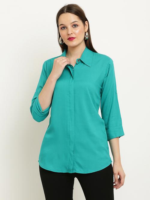 women solid collared three quarter sleeve shirt - 22061350 - Very Small Image - 1