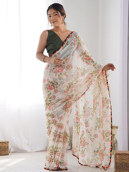 women floral printed saree with blouse - 22065853 - Very Small Image - 1