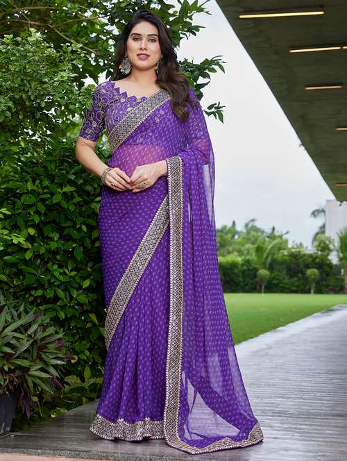 women bandhani printed bordered saree with blouse - 22066109 - Very Small Image - 1