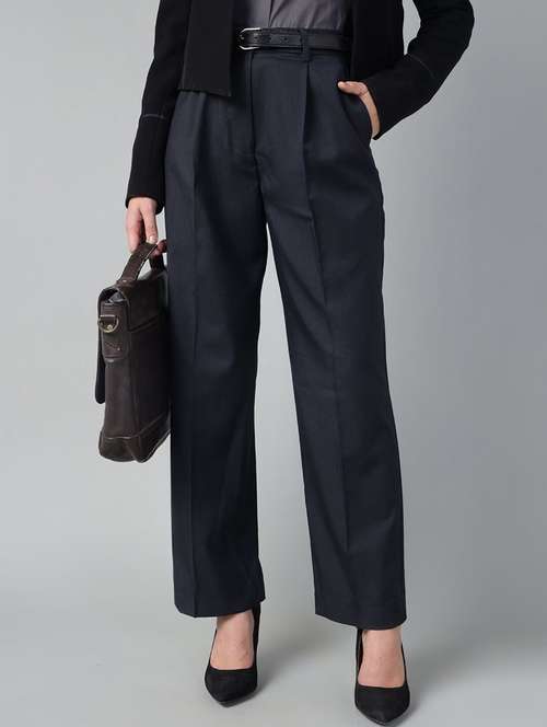 women solid high rise straight trouser - 22069493 - Very Small Image - 1
