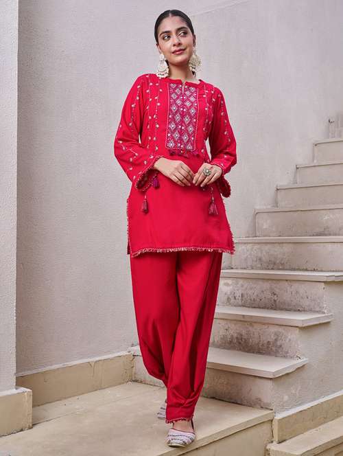 women embroidered long sleeve ethnic co-ord set - 22069625 - Very Small Image - 1