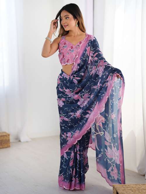 women printed casual wear saree with blouse - 22074460 - Very Small Image - 1