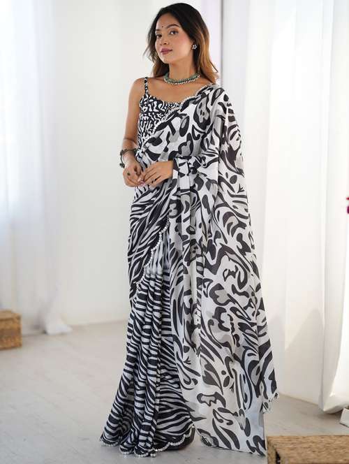 women printed casual wear saree with blouse - 22074528 - Very Small Image - 1