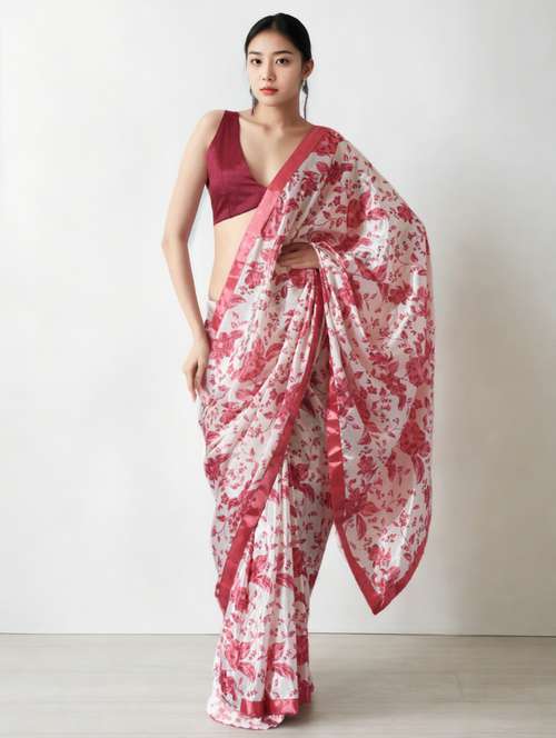 women floral printed ready to wear saree with blouse - 22074644 - Very Small Image - 1