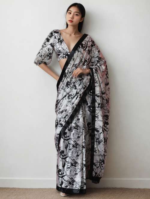women printed ready to wear saree with blouse - 22074680 - Very Small Image - 1