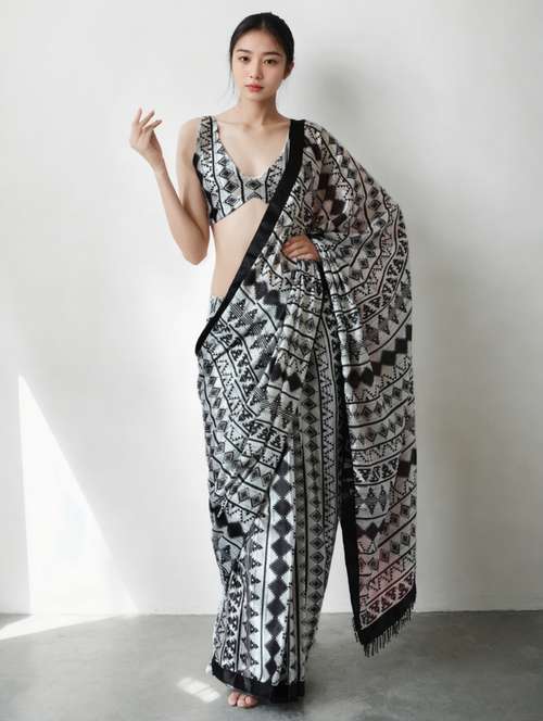 women geometric printed ready to wear saree with blouse - 22074682 - Very Small Image - 1