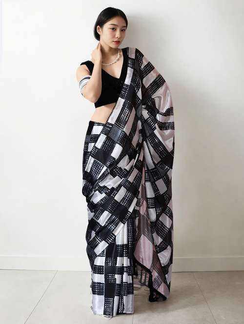 women geometric printed ready to wear saree with blouse - 22076029 - Very Small Image - 1