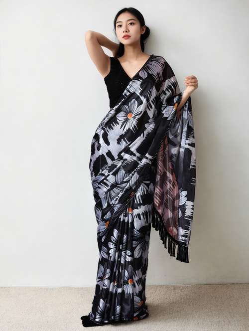 women printed casual wear saree with blouse - 22076061 - Very Small Image - 1