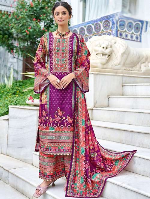 women printed long sleeve kurta palazzo with dupatta set - 22076918 - Very Small Image - 1