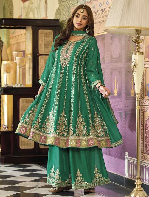women embroidered long sleeve kurta sharara with dupatta set - 22076935 - Very Small Image - 1