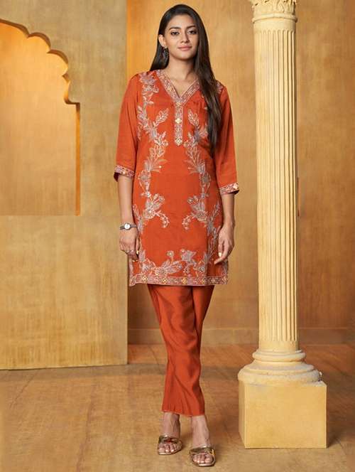 women three quarter sleeve ethnic co-ord set - 22079896 - Very Small Image - 1