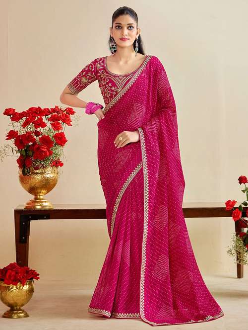 women bandhani printed saree with blouse - 22143164 - Very Small Image - 1