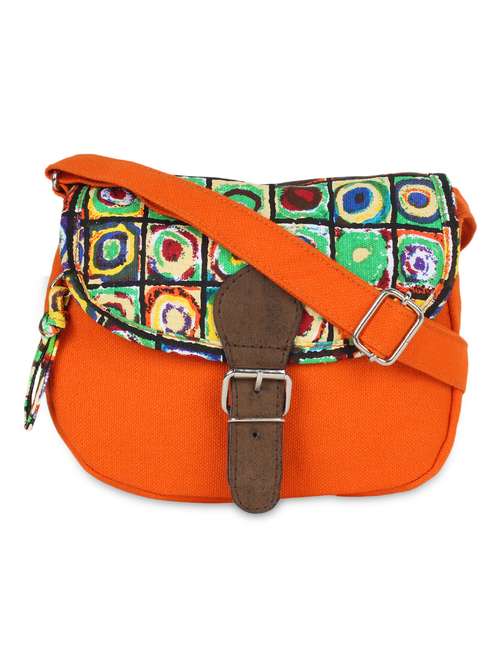 orange printed canvas sling bag - 9840864 - Very Small Image - 1