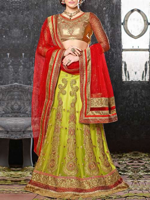 green net flared lehenga - 10291372 - Very Small Image - 1