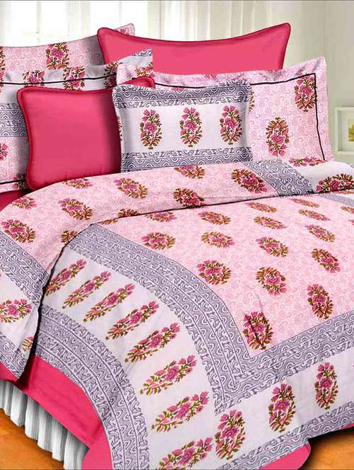 cotton jaipuri traditional double bedsheet with 2 pillwo cover - 10364512 - Very Small Image - 1