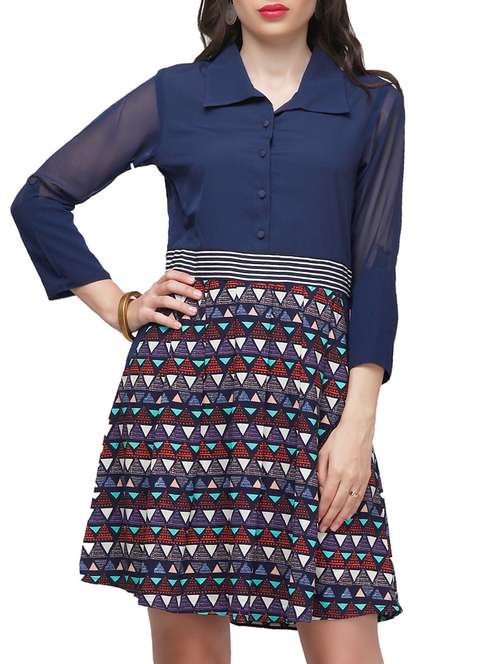 navy blue georgette aline dress - 10648409 - Very Small Image - 1