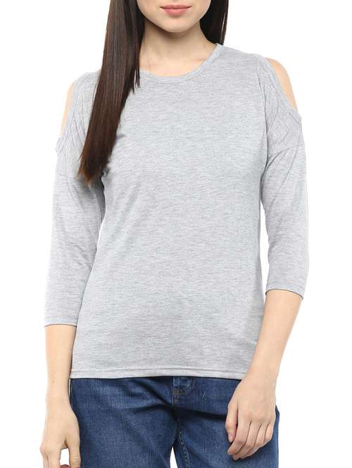 cold shoulder solid tee  - 10787523 - Very Small Image - 1