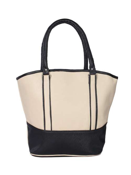 cream and black faux leather shopping bag - 10798590 - Very Small Image - 1