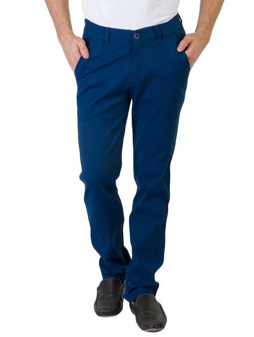 blue cotton blend casual trousers - 11007292 - Very Small Image - 1