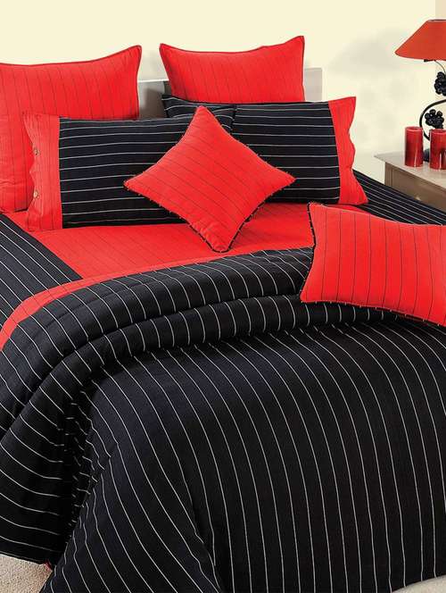 black and red stripes cotton bed sheet with pillow covers - 11493417 - Very Small Image - 1