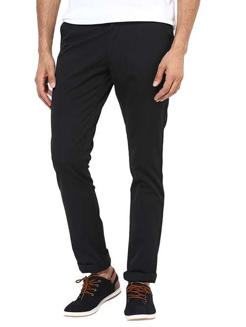 Solid Black Slim Fit Casual Trouser - 11734019 - Very Small Image - 1