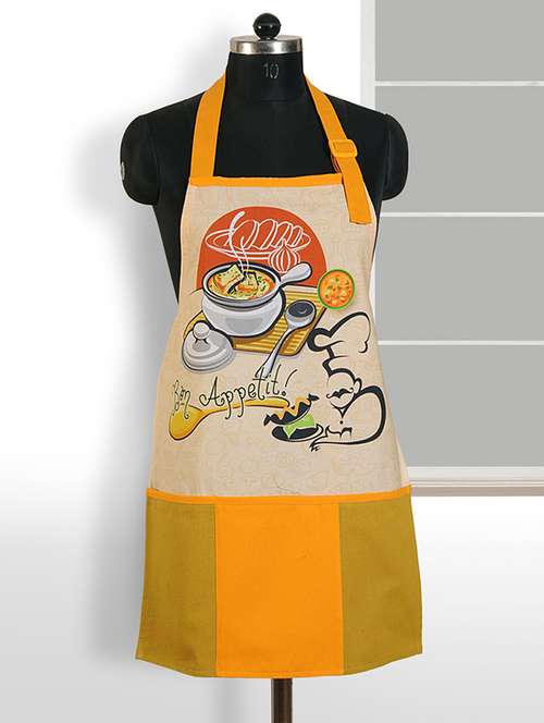 yellow and cream colour printed cotton apron - 11758319 - Very Small Image - 1