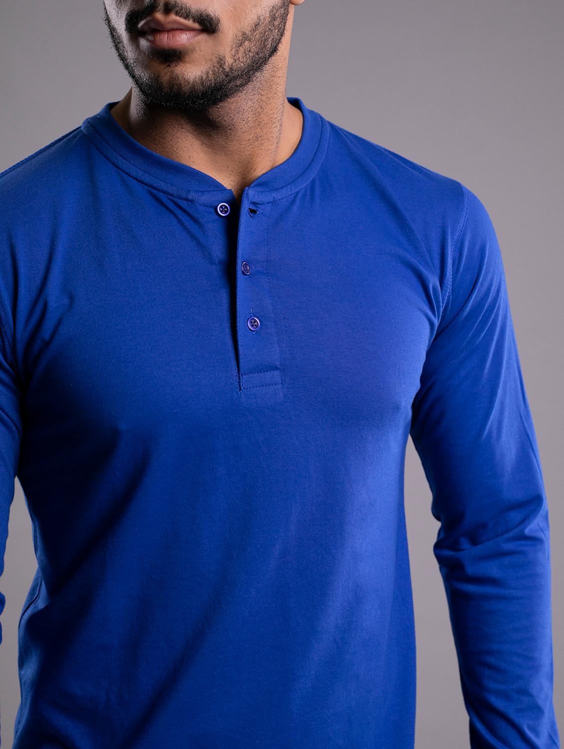 men's plain royal blue henley neck t-shirt - 11789193 - Standard Image - 4