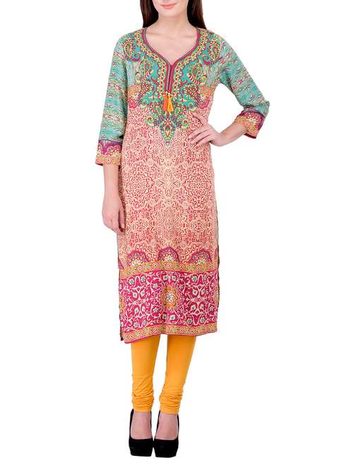 pink rayon straight kurta - 11865527 - Very Small Image - 1