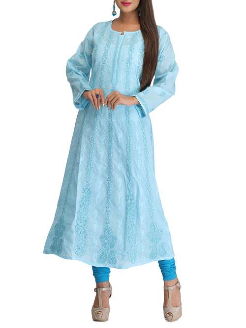 blue cotton straight kurti - 12152647 - Very Small Image - 1