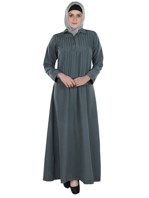 solid grey abaya - 12370044 - Very Small Image - 1