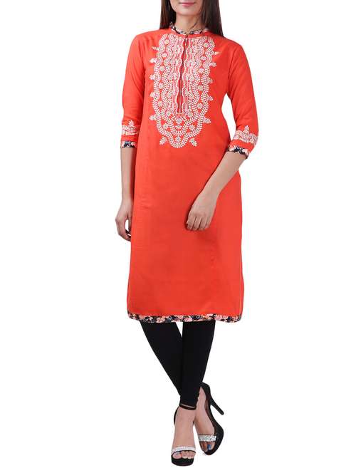 orange rayon straight kurta - 12431960 - Very Small Image - 1