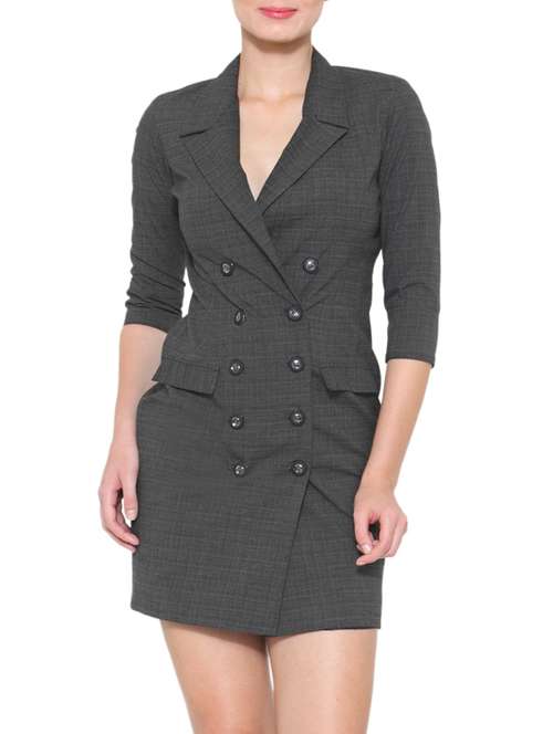 pocket flap checkered coat dress - 12449647 - Very Small Image - 1