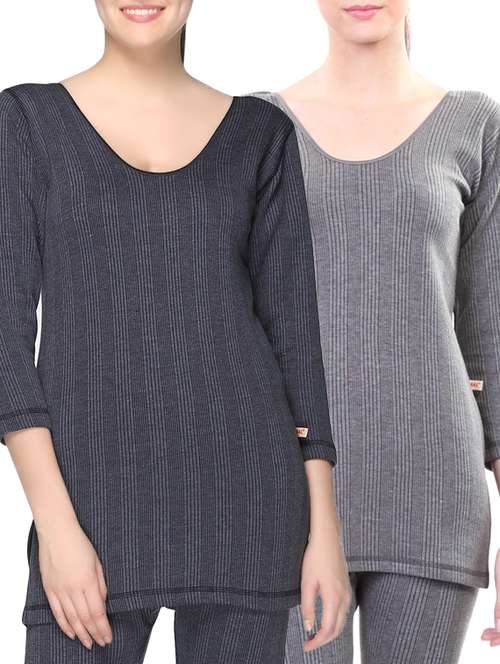 set of 2 grey cotton thermal tops - 12593764 - Very Small Image - 1