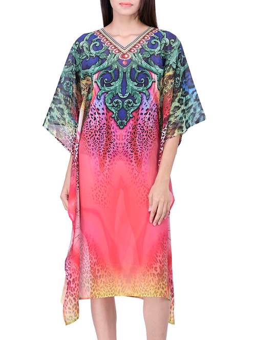 multi-color relax fit sheer printed kaftan dress  - 12755845 - Very Small Image - 1