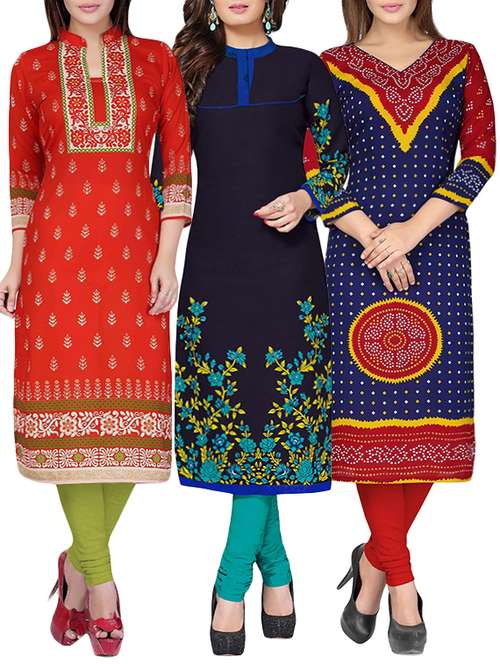 multi colored synthetic combos kurta - 12909422 - Very Small Image - 1