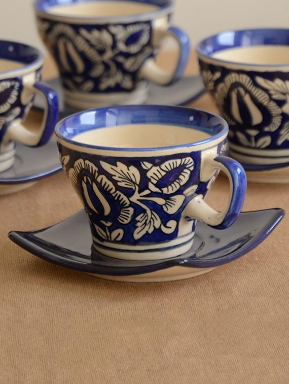 blue ceramic mughal hand painted tea set - 1292863 - Zoom Image - 3