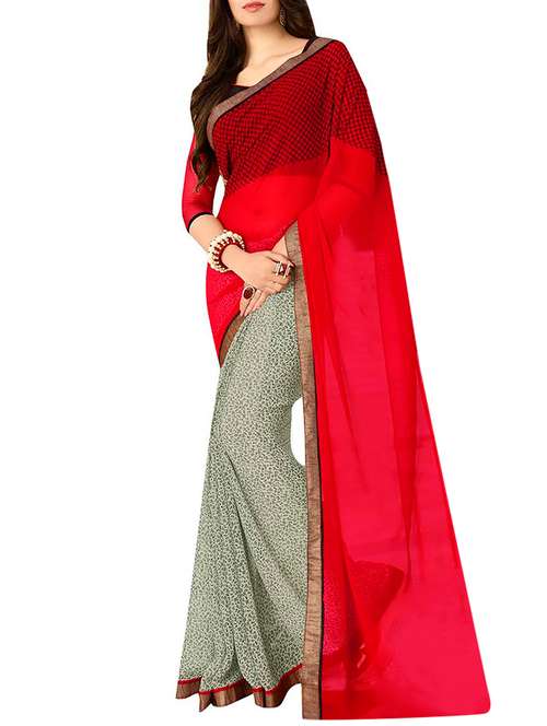 red georgette half and half saree with blouse - 12978794 - Very Small Image - 1
