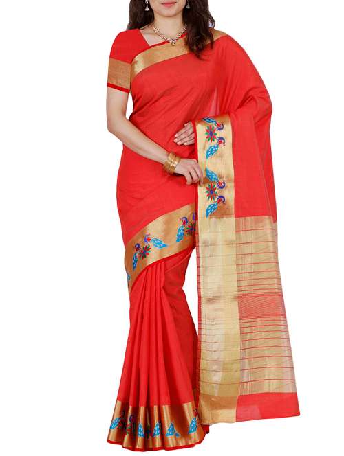 women's bordered red colored saree - 12985187 - Very Small Image - 1