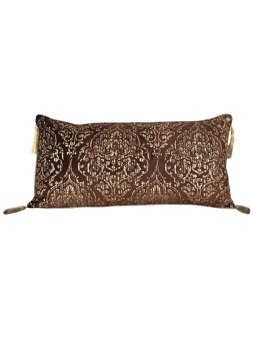 sanaa gold foil printed rich chocolate velvet and highlighted tassels cushion cover brown/gold 30x60 cms - 12985546 - Very Small Image - 1