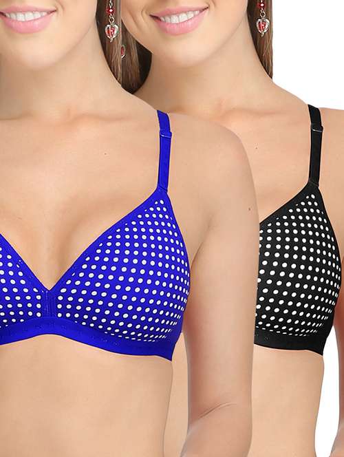 set of 2 multicolored polka dots printed cotton bras - 13047383 - Very Small Image - 1