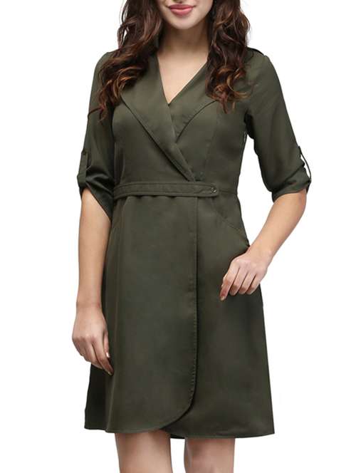 women's wrap solid dress - 13056039 - Very Small Image - 1