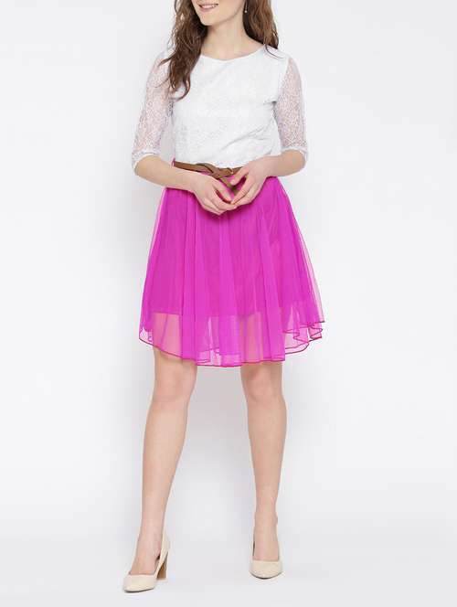pink crepe fit & flare dress - 13073872 - Very Small Image - 1